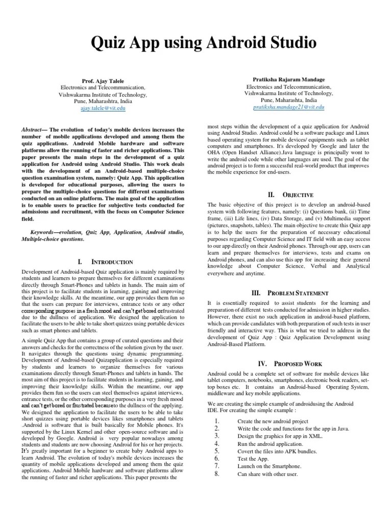 IEEE Quiz App Using Android Studio | PDF | Android (Operating System ...