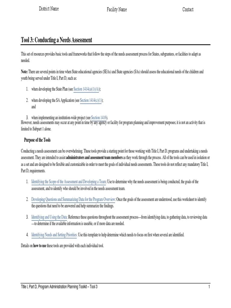 Needs Assessment Template - Planning Toolkit | PDF | Needs Assessment ...