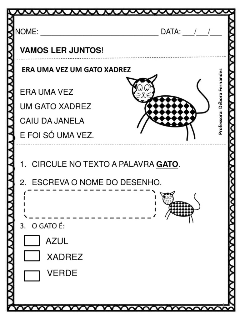 Sequência Didática O Gato Xadrez Letra G E T | PDF | Linguística