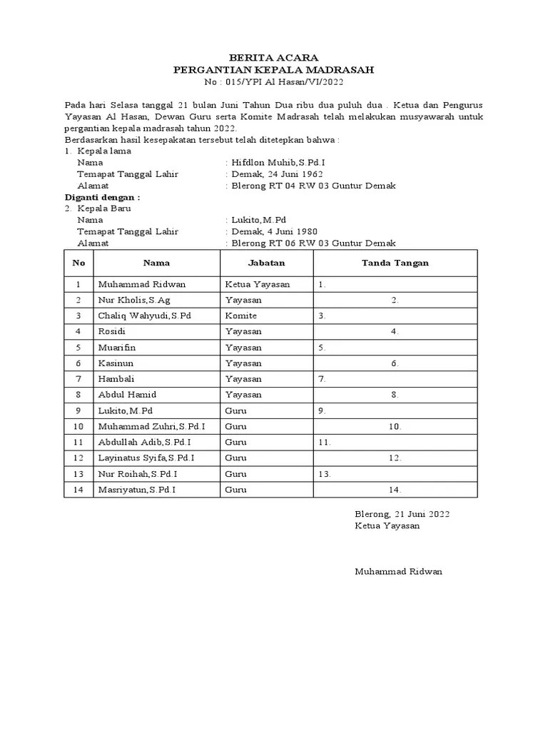 Berita Acara Pergantian Kepala | PDF