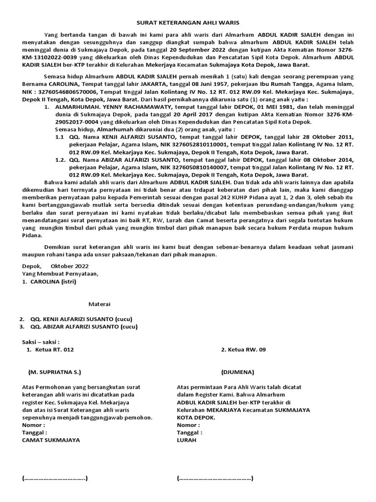 Surat Keterangan Ahli Waris | PDF