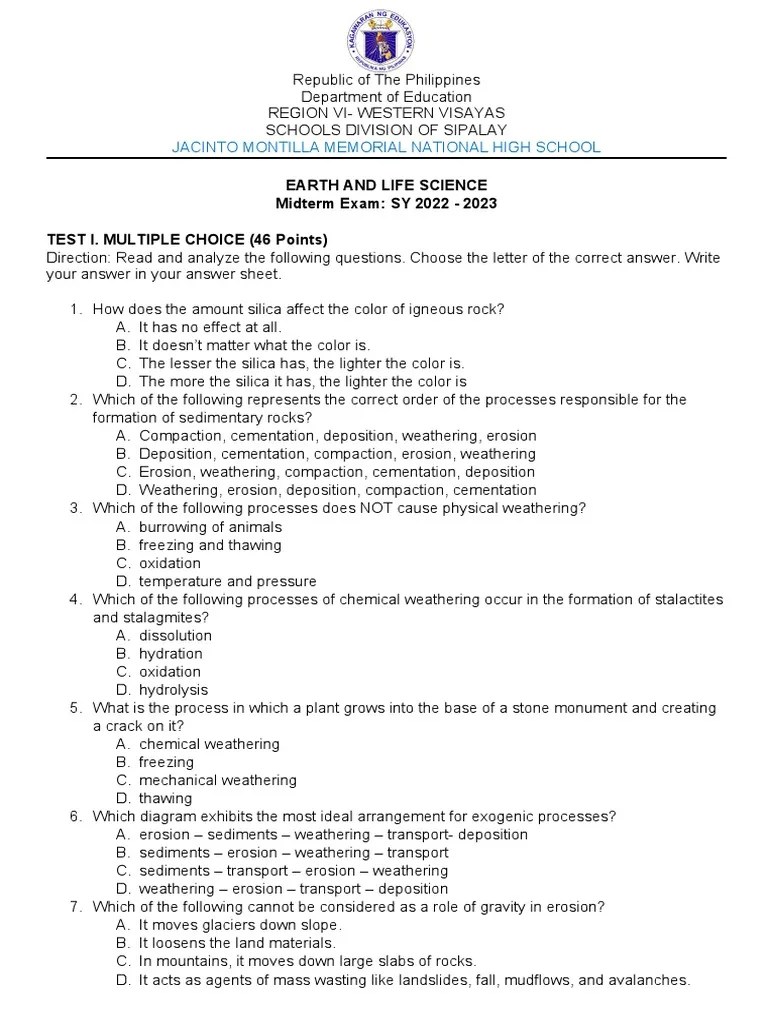 2022 Midterm Exam Earth And Life Science | PDF | Magma | Earth