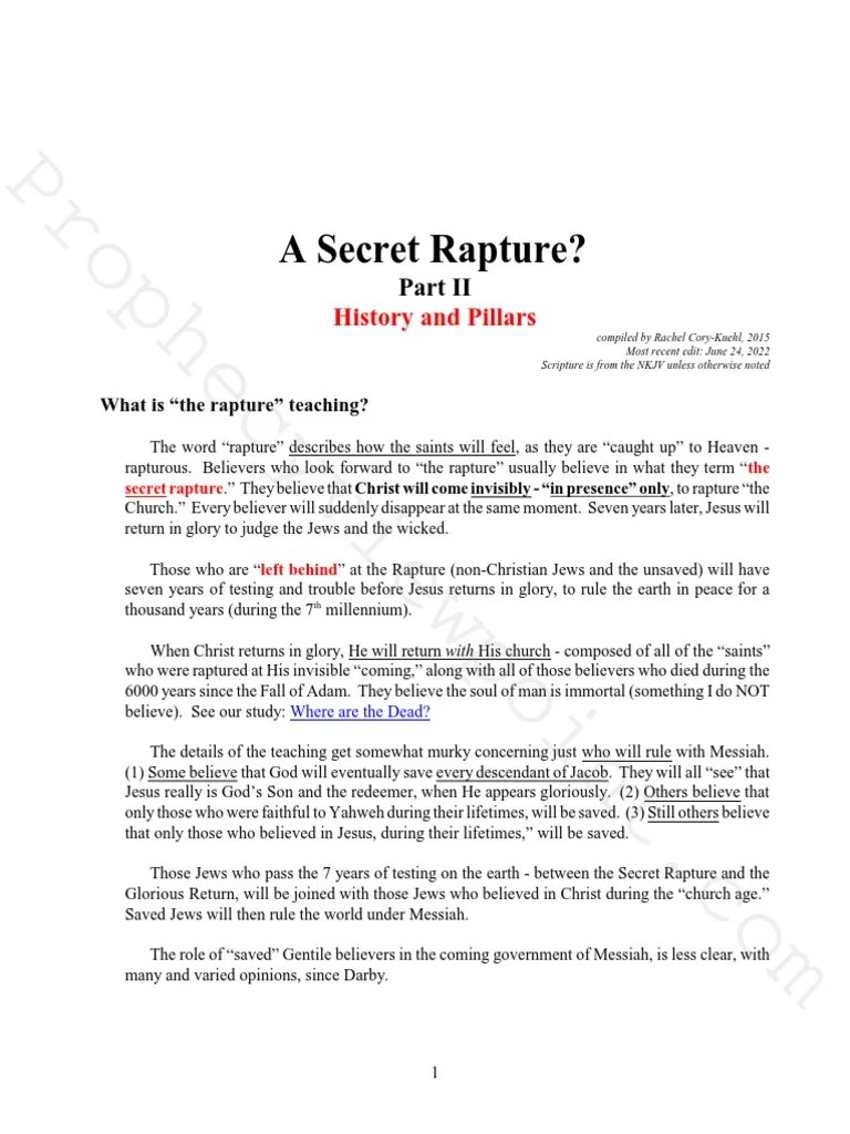 The Secret Rapture Doctrine Explained | PDF | Dispensationalism | Jesus