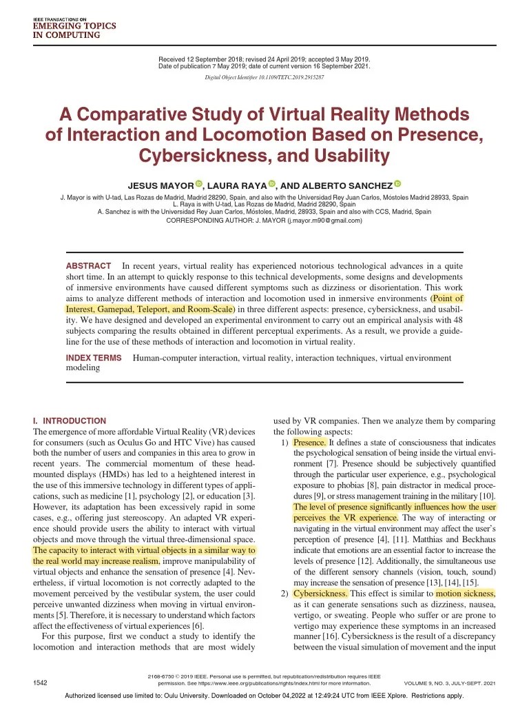 A Comparative Study Of Virtual Reality Methods Of Interaction And ...