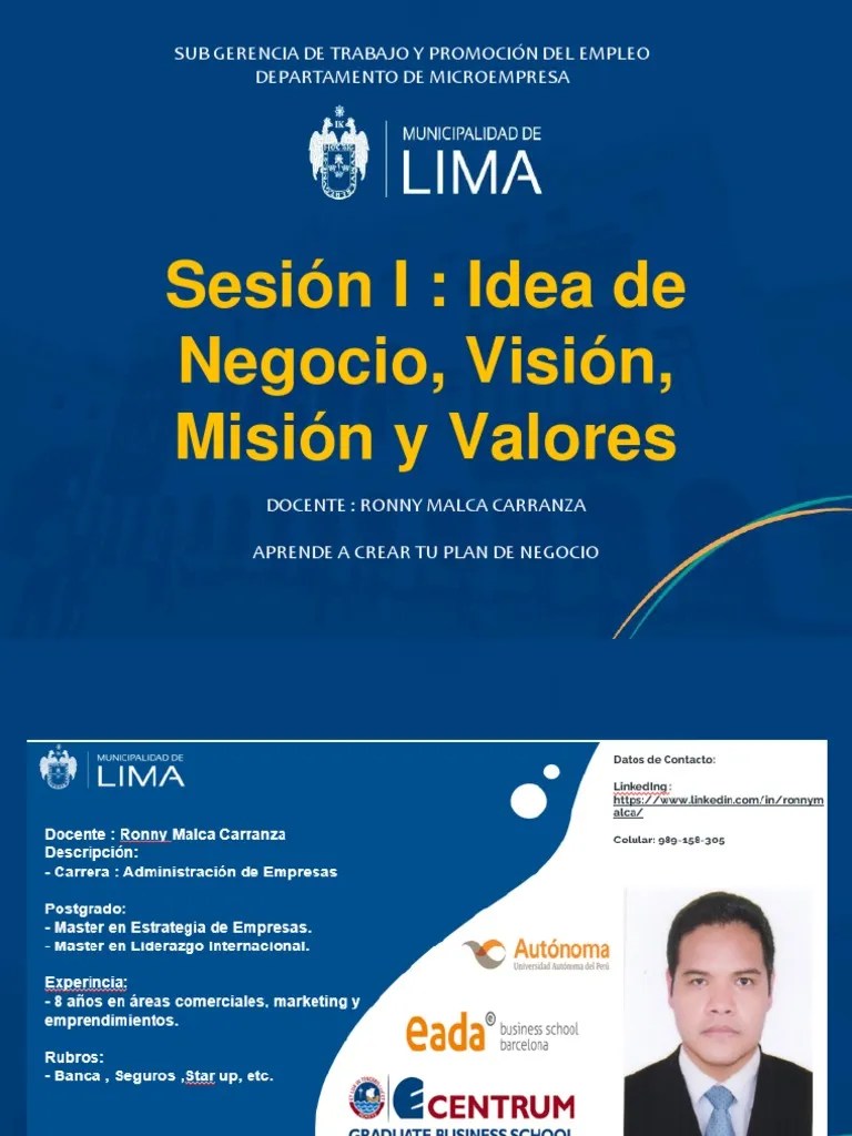 SESION I - Idea De Negocio, Visión, Misión Y Valores | PDF | Business ...