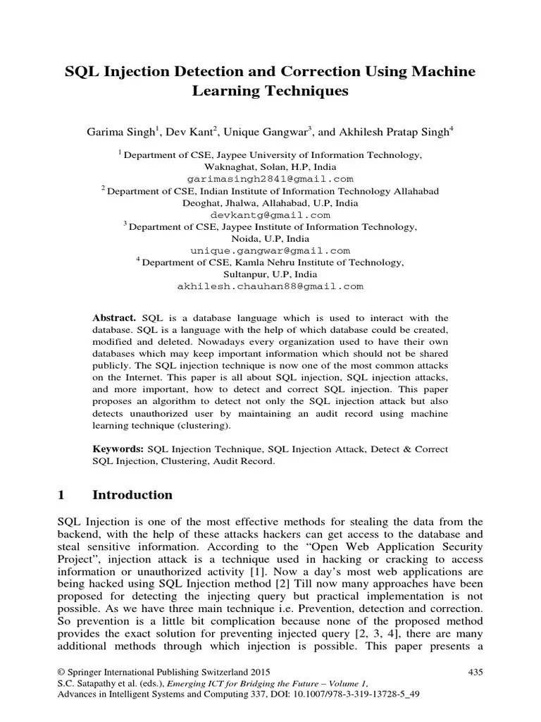 SQL Injection Detection And Correction Using Machine | PDF | Databases ...