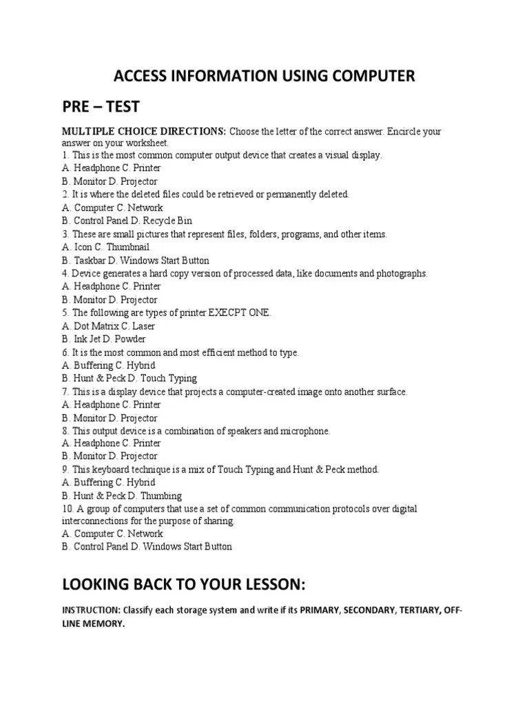Access Information Using Computer | PDF | Printer (Computing ...