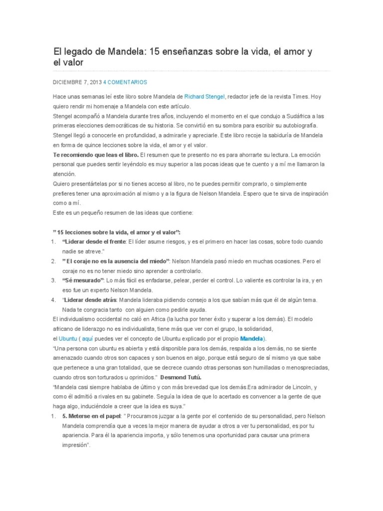 El Legado De Mandela | PDF | Nelson Mandela | Amor