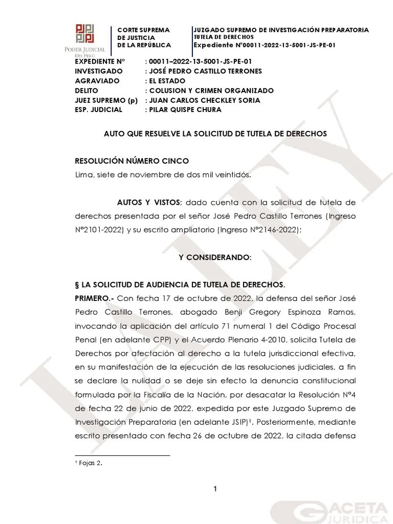 Pedro Castillo: ¿por Qué Declararon Improcedente La Tutela De Derechos Que Buscó Anular Denuncia ...
