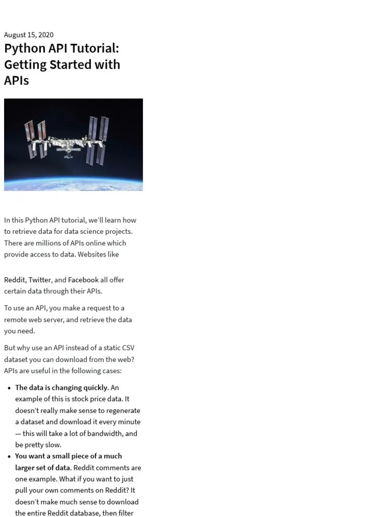 Python API Tutorial - Getting Started With APIs - Dataquest | PDF ...