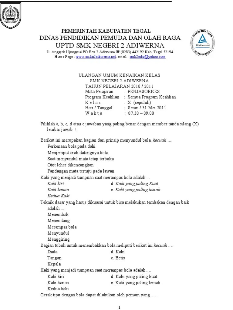 Soal penjaskes kelas xi semester 2 beserta jawaban soal uas penjas. Contoh Soal Penjas Ukk Kelas 11 Soal Kelasmu