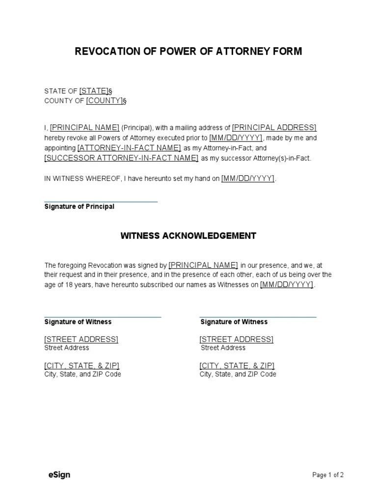 Revocation Of Power Of Attorney Form | PDF