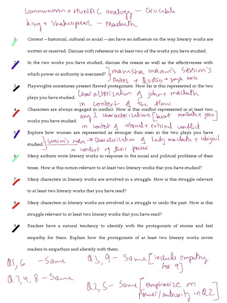 11th English Lang & Lit - Paper 2 - Question Bank | PDF