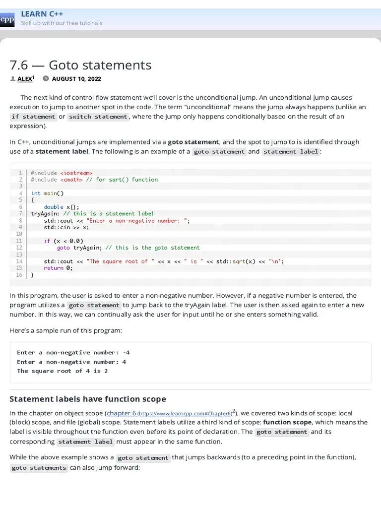 7.6 - Goto Statements - Learn C++ | PDF | Scope (Computer Science ...