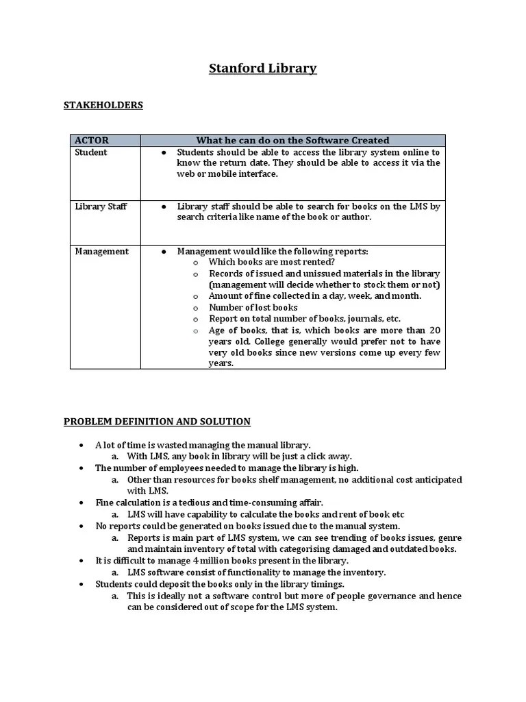 Library Management System For Stanford. | PDF | Libraries | Books