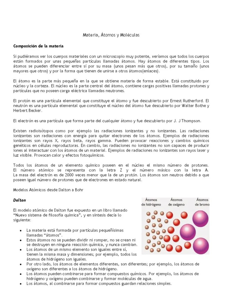 Apunte 1 Materia Atomos Y Moleculas | PDF | Átomos | Núcleo Atómico