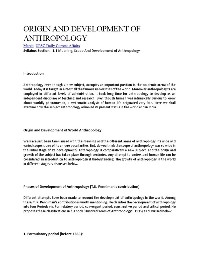 Origin And Development Of Anthropology | PDF | Anthropology | Plato