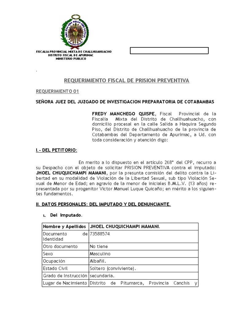 Modelo Prision Preventiva Violacion Sexual | PDF | Castigos | Derecho Penal