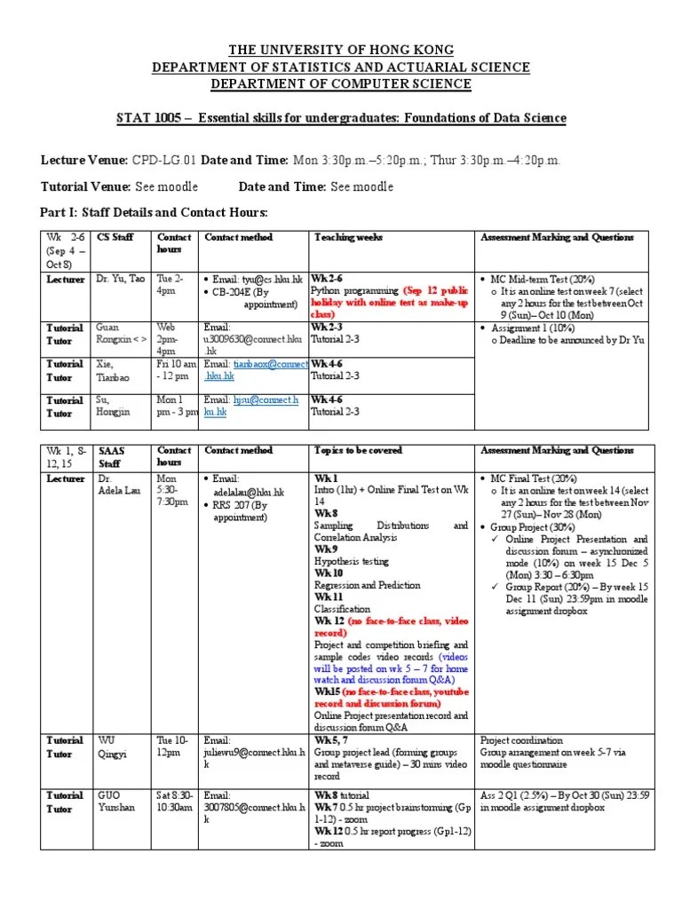 STAT1005 Course Outline | PDF | Statistics | Data Analysis