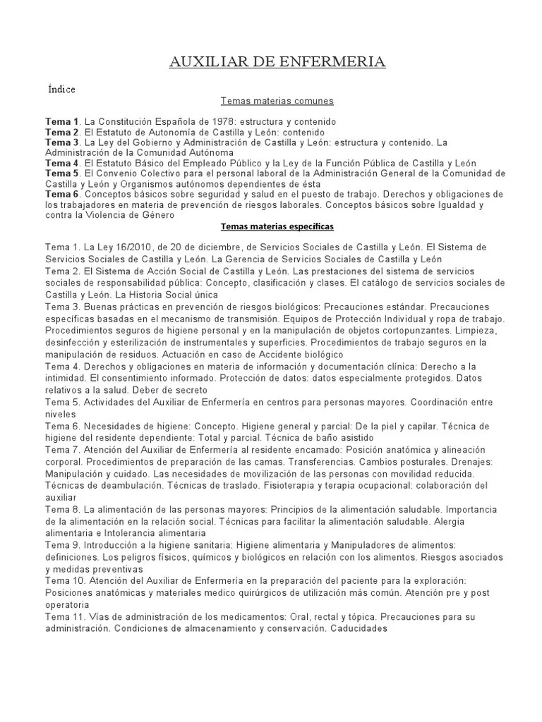 Auxiliar De Enfermeria - Temario | PDF | Trabajo Social | Enfermería