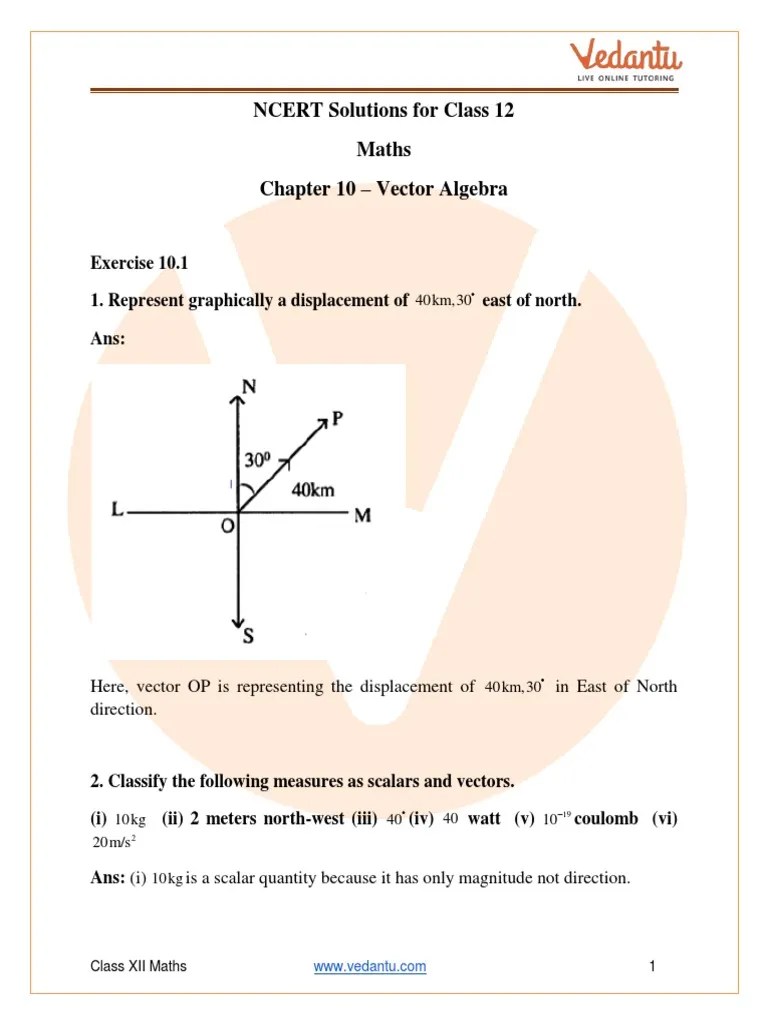 Class 12 - Maths - Vector Algebra | PDF | Euclidean Vector | Linear Algebra