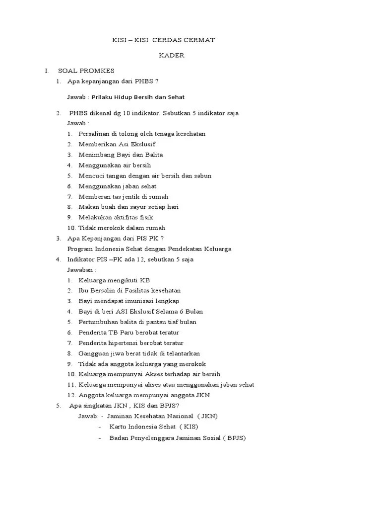 KISI Kisi Cerdas Cermat Kader | PDF
