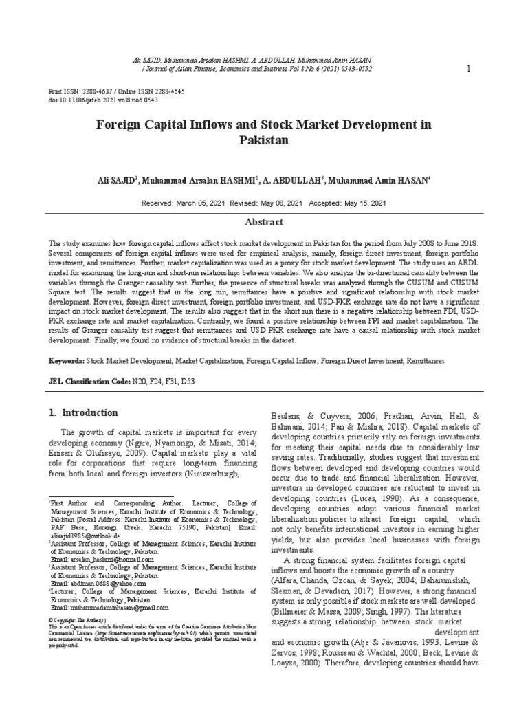Foreign Capital Inflows And Stock Market Development In Pakistan | Download Free PDF | Foreign ...