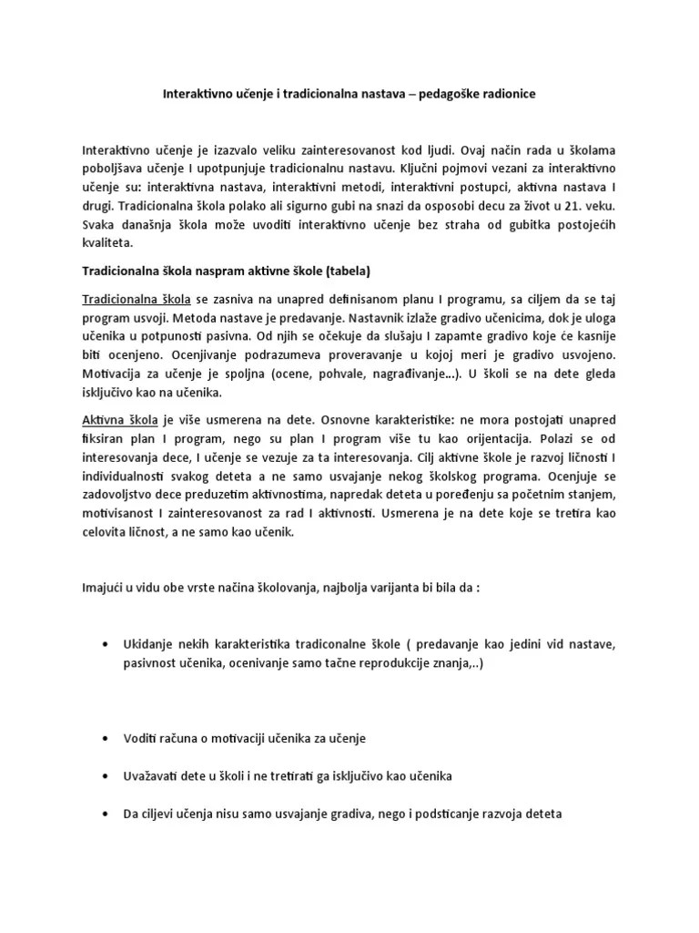 Interaktivno Učenje I Tradicionalna Nastava | PDF