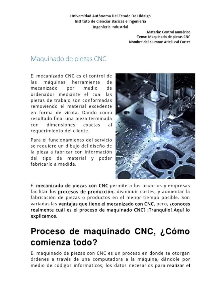 Maquinado De Piezas CNC | PDF | Control Numerico | Mecanizado