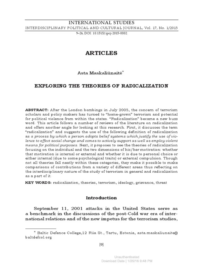 Exploring The Theories Of Radicalization | PDF | Extremism | Rationality