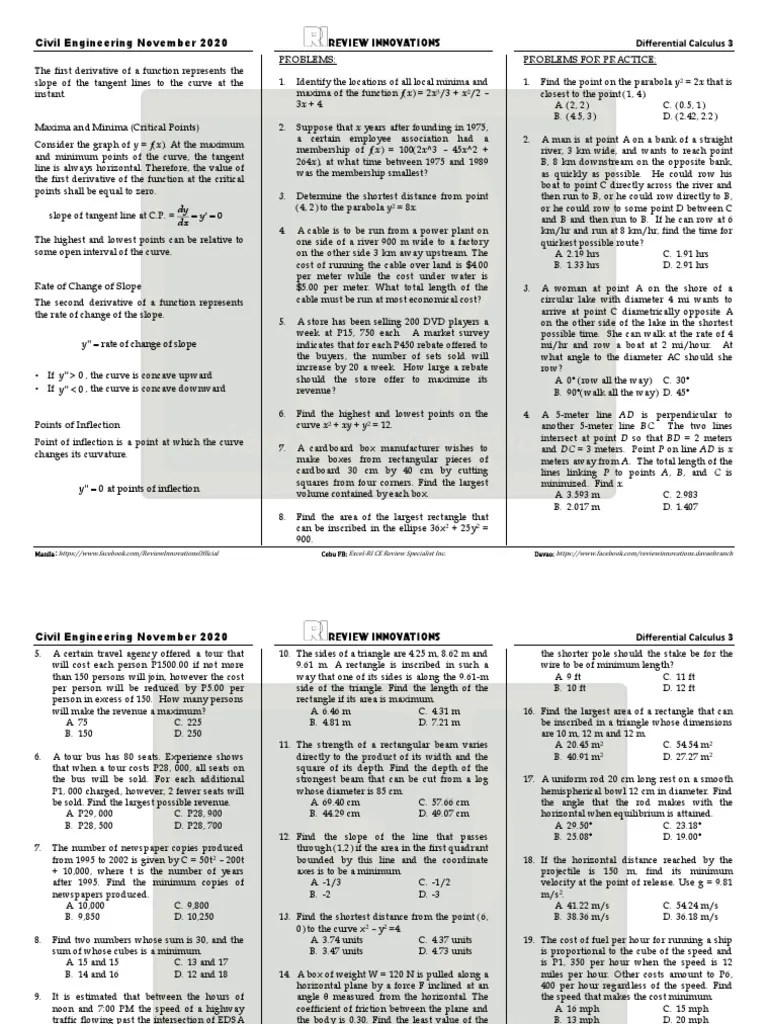 CE Board Nov 2020 - Differential Calculus - Set 3 | PDF | Maxima And ...