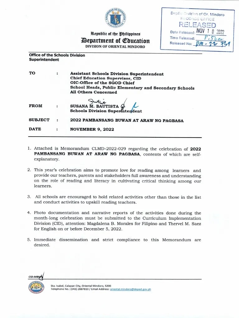 2022 Pambansang Buwan At Araw NG Pagbasa | PDF