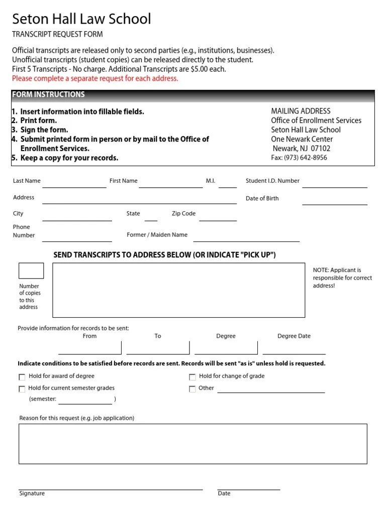 Transcript Request Form | PDF