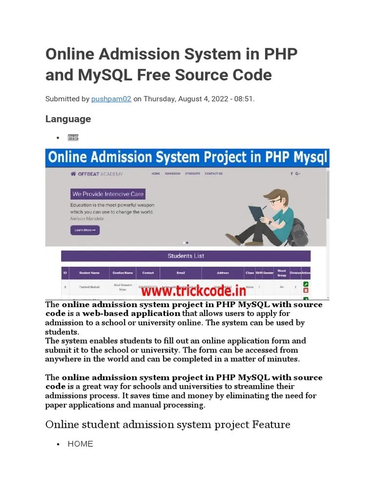 Online Admission System In PHP And MySQL | PDF