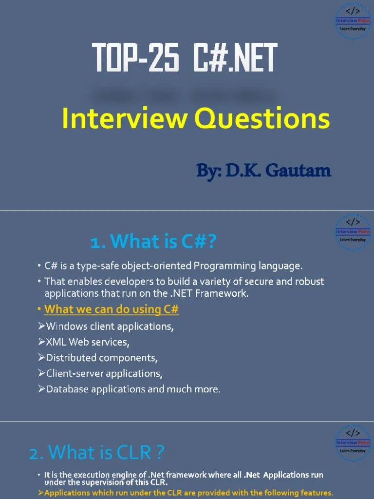 C# Interview Questions And Answers | PDF | Class (Computer Programming ...