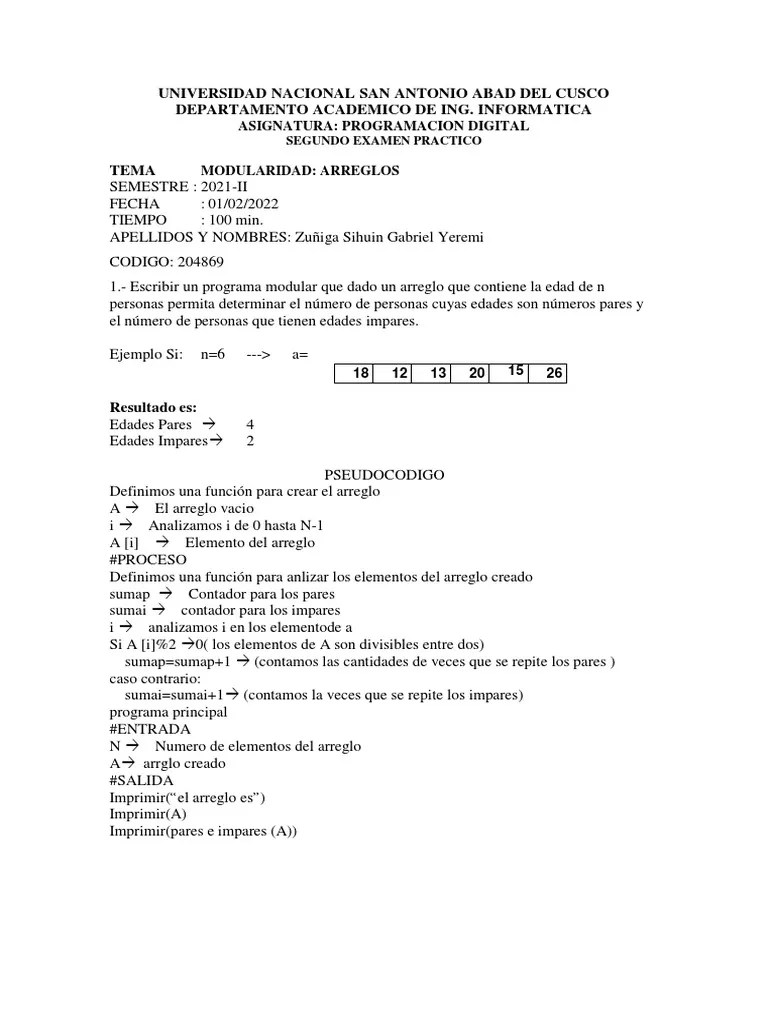 Examen Parcial 2 Programacion | PDF