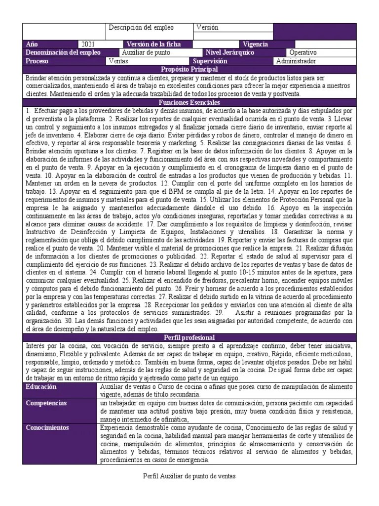 Manual De Funciones Auxiliar De Punto De Venta | PDF