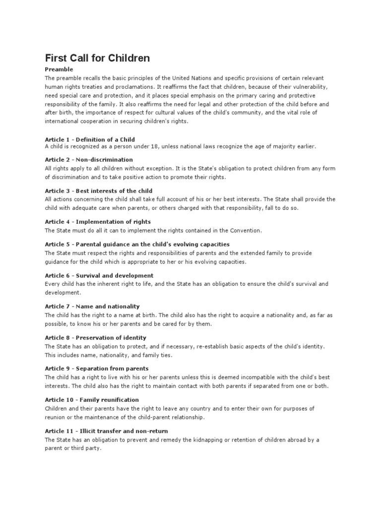 First Call For Children | PDF