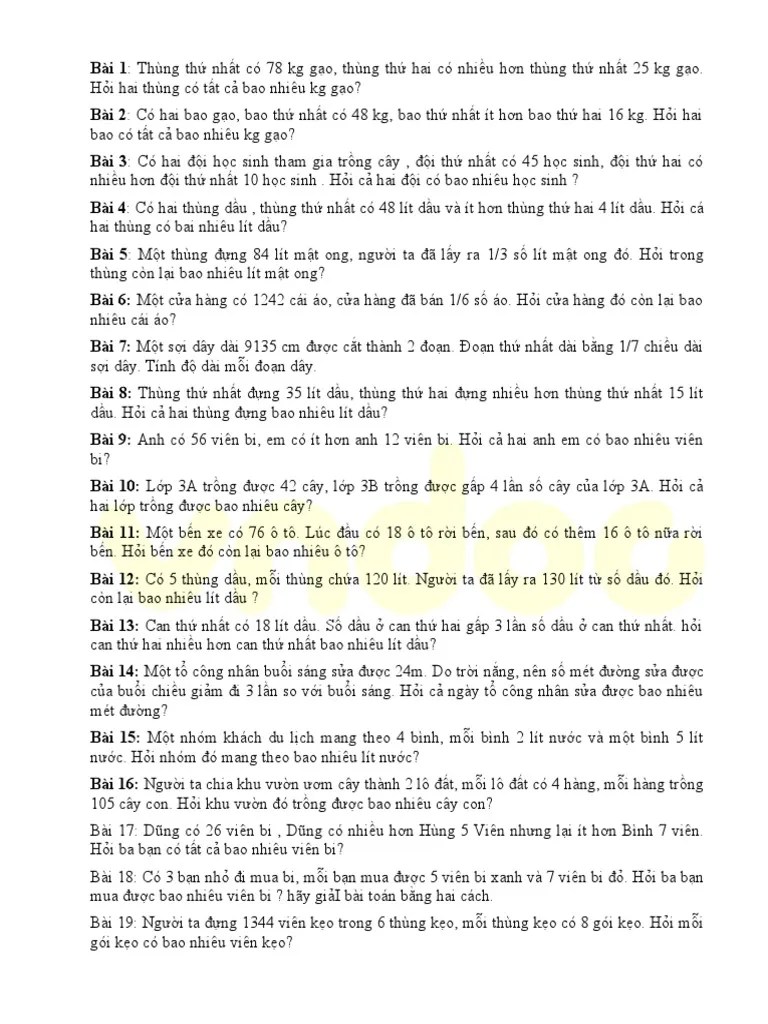 Bai Tap Toan Lop 3 Bai Toan Giai Bang 2 Phep Tinh | PDF