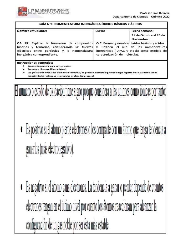 Guía De Nomenclatura Inorganica (Oxidos) | PDF | Óxido | Química Inorgánica