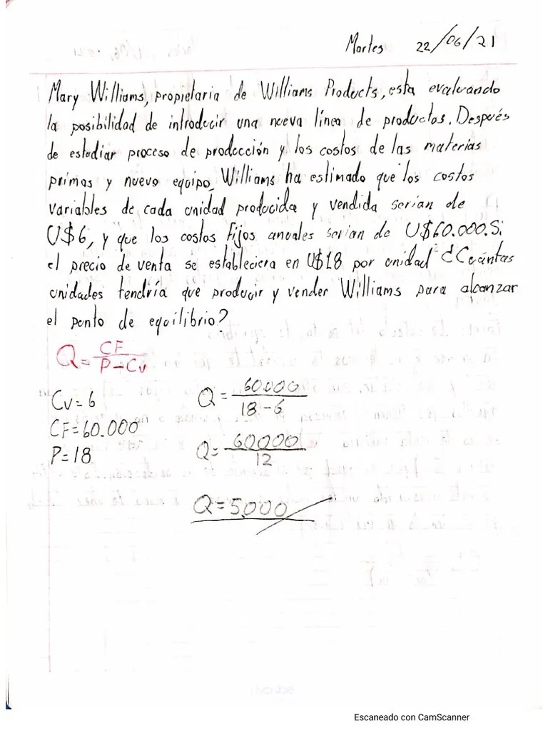Ejercicio Punto De Equilibrio | PDF