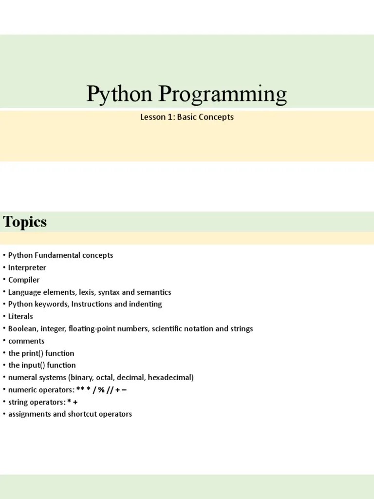 Lesson 1 Basic Concepts | PDF | Boolean Data Type | Python (Programming ...