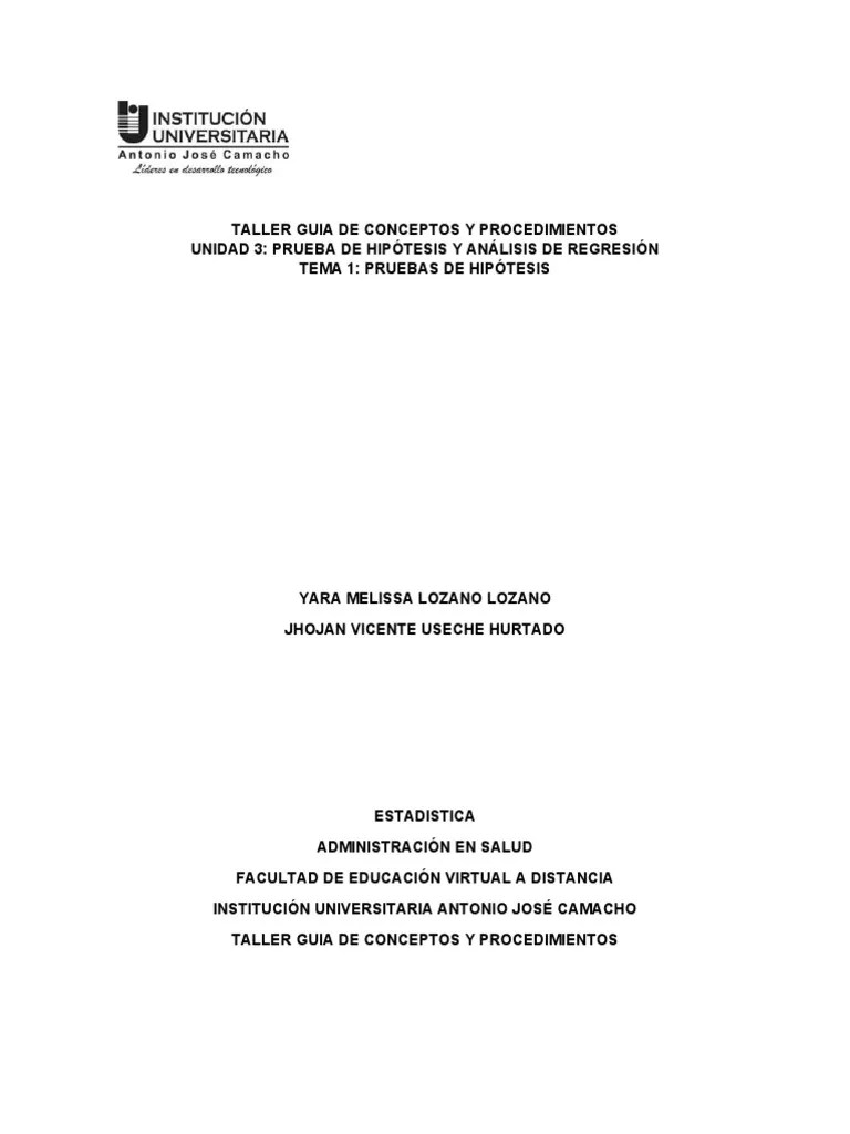 Taller 1 Prueba De Hipotesis Unidad 3 | PDF | Prueba De Hipótesis ...