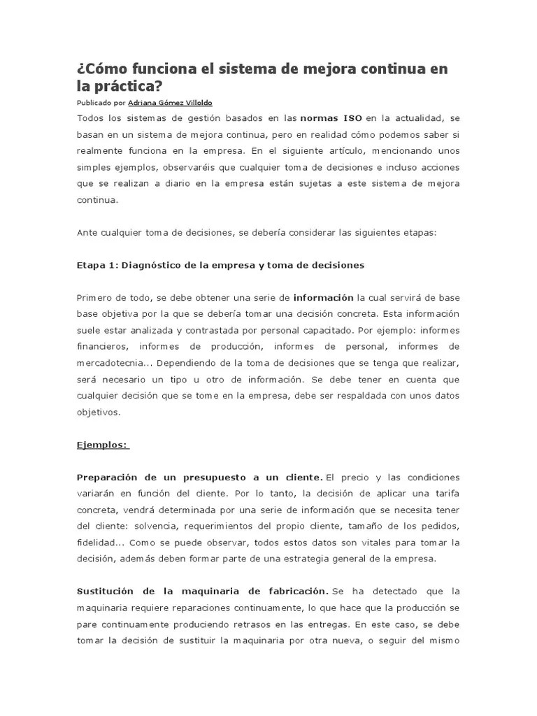 Sistema De Mejora Continua | PDF | Planificación | Business