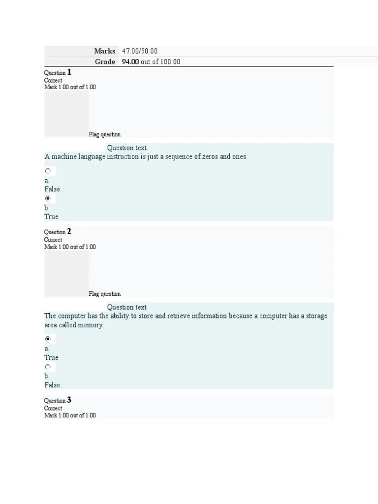 Computer Fundamentals Quiz Results: 47 Out Of 50 Questions Answered ...