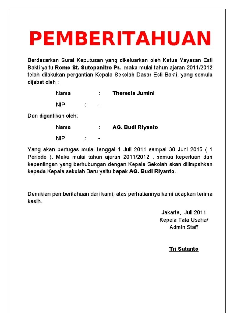 Demikian surat pemberitahuan ini dibuat, atas kerjasamanya kami ucapkan terimakasih. Contoh Surat Pemberitahuan Perubahan Nama Perusahaan Info Wisata Hits