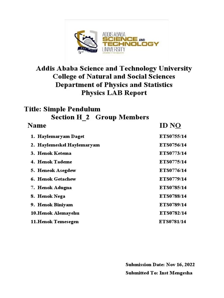 Physics LAB Report Simple Pendulum | PDF | Pendulum | Mechanical ...