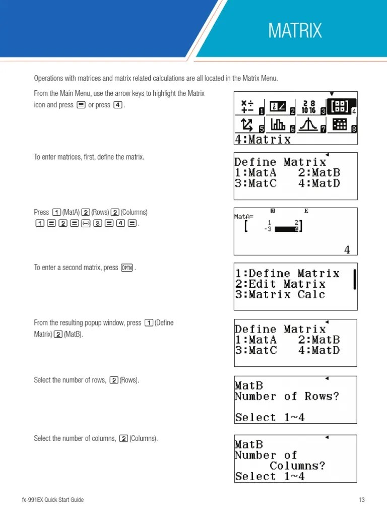 Matrix Operations Guide Fx-991EX | PDF | Matrix (Mathematics) | Determinant