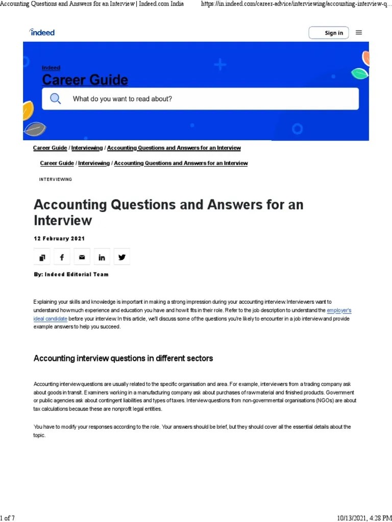 Accounting Questions And Answers For An Interview | PDF | Debits And ...
