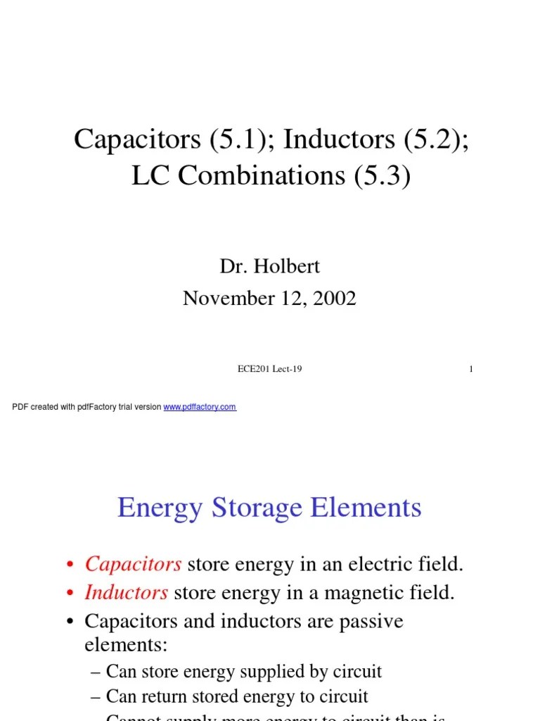 Capacitors Inductors Lc Lecture Inductance Capacitor